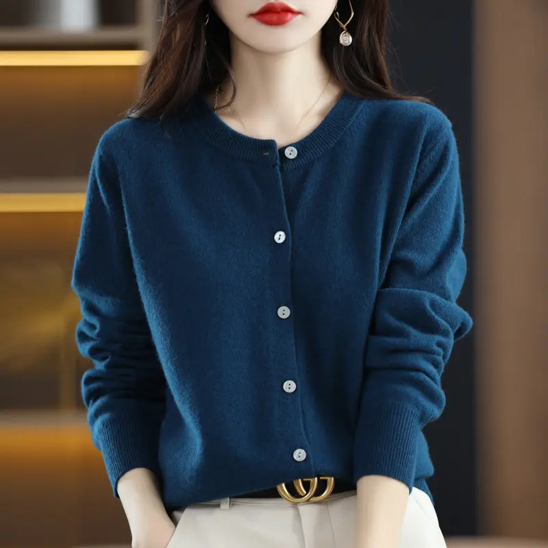 Áo Cardigan Dệt Kim, Hàng Mới Về Năm 2025, Đầu Xuân, Áo Len Cổ Tròn, Dài Tay, Màu Trơn Áo Khoác Dễ Phối Đồ Quần Áo Nữ