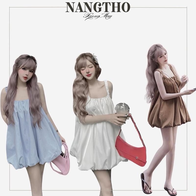 D172 Áo Váy Có Túi 2 Dây Rúm Bí Phồng MPB Chất Thô Đũi Mềm Women Voi Nhung