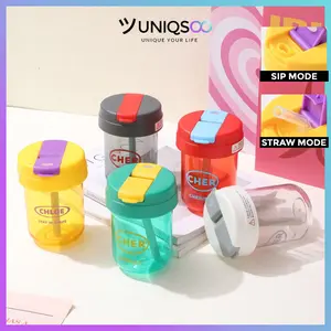 UNIQSOO Botol Minum 2 in 1 dengan Sedotan 300ml Anti Bocor | Tumbler Transparan Warna Estetik BZ047