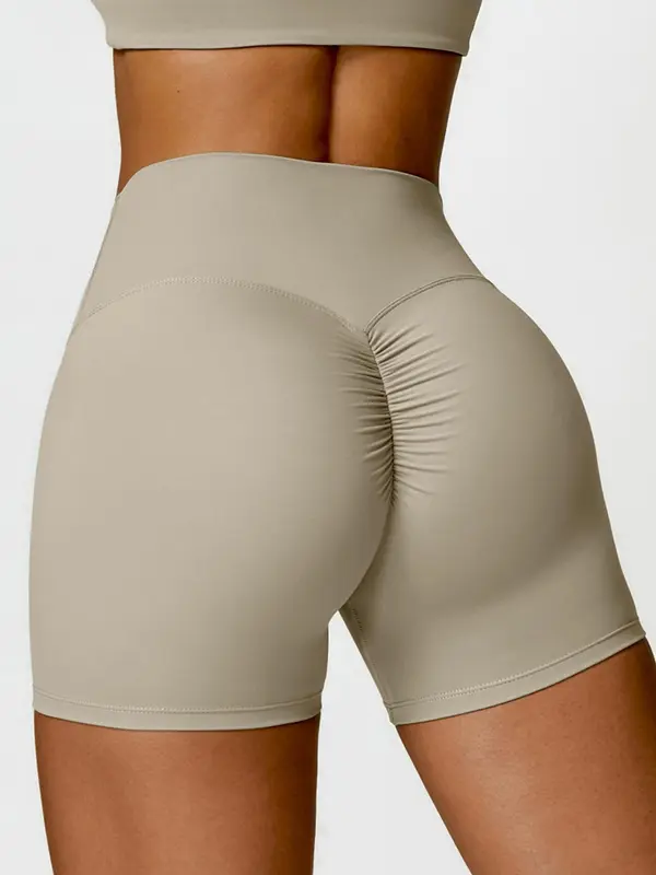 Women's Solid Color Ruched High Waist Sports Shorts, High Stretch Casual Comfy Breathable Butt Lifting Skinny Shorts for Yoga Gym Workout Running, Ladies Sportswear for All Seasons 5