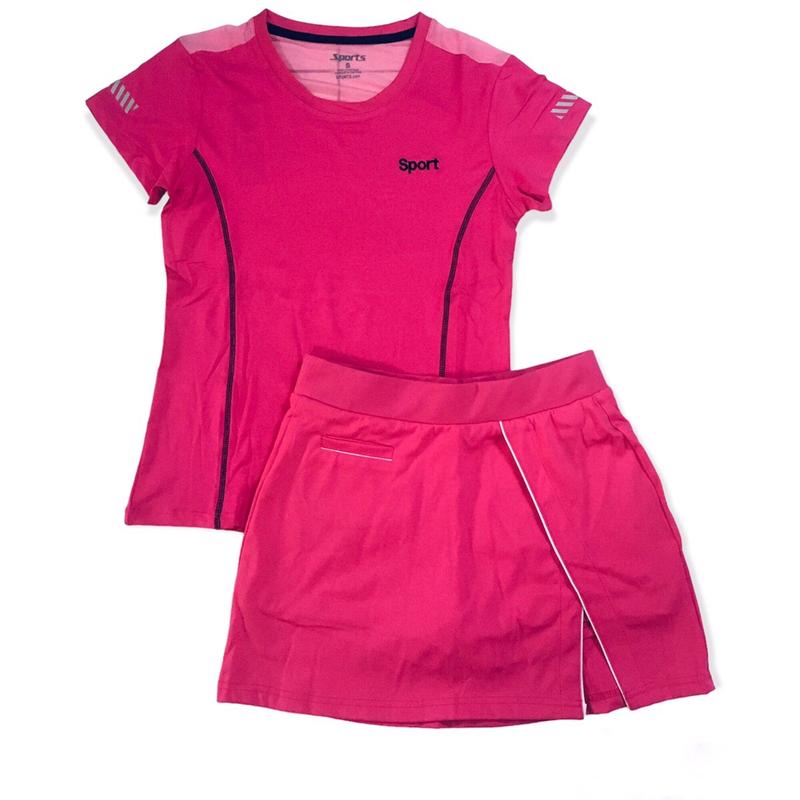 Bộ váy tennnis, golf, cầu lông thiết kế kiểu xẻ tà có 2 túi kết áo cộc tay thể thao vải thun 4 chiều mịn mát Sport Tập Thể Dục 5