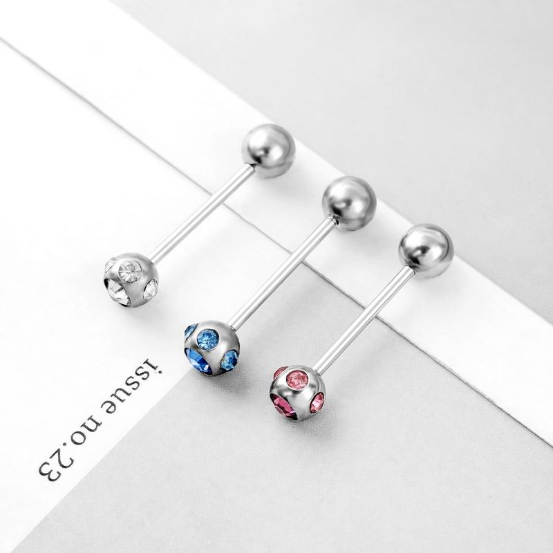 Product Introduction of Stainless Steel Colored  Tongue Stud Barbell Ear Cartilage Stud Piercing Piercing Jewelry Straight Bar 6