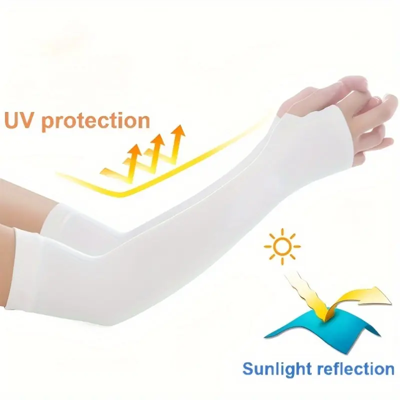 1 Pair Unisex Cooling Arm Sleeves with Thumb Hole - Protection, Airflow Fabric, Reinforced for Beach, Hikes, Driving & Outdoor Sports - White, Sun-Proof, Breathable Arm Cover, Arm Sleeves for Outdoor Sport 4