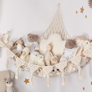 Hamaca de juguete tejida estilo boho, 1 cuenta de red de almacenamiento de juguetes de felpa creativa, organizador de almacenamiento de oso de peluche, cama colgante de juguete para decoración de dormitorio, estantes