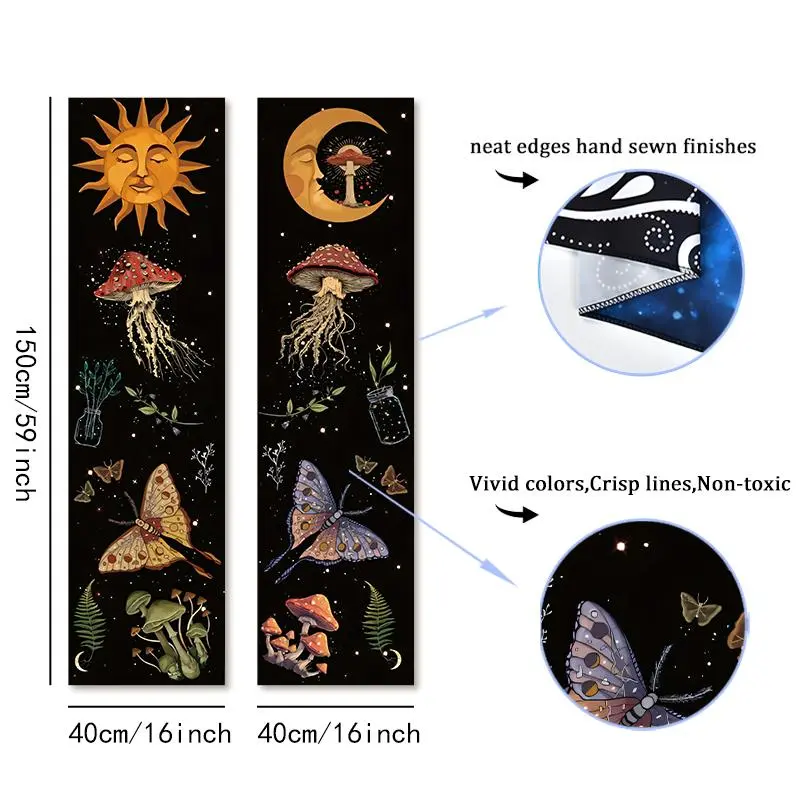 Sun & Moon Pattern Wall Tapestry, 2 Counts/set Boho Style Wall Hanging Decor, Wall Art for Home Living Room Bedroom Office 1