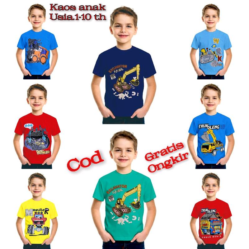 PAKET USAHA 5pcs kaos anak cowok warna dan gambar campur usia 1-10tahun Katun 1
