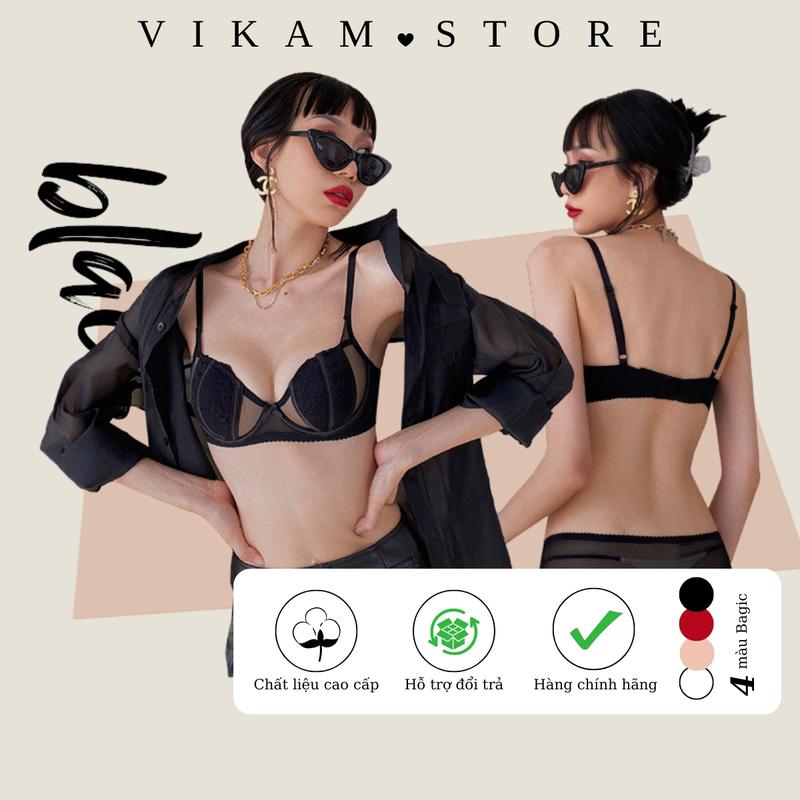 [Mã B18 ] Áo Lót Nữ Ren Áo Ngực Ren Có Gọng Mút Mỏng 0.3cm Kem Women Bra Kem Women Đen