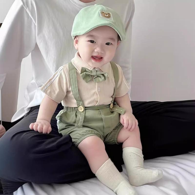 [ Áo + yếm ] Bộ body ngắn tay Babyshop88vn cho bé trai bé gái M1.11.24-5 Jumpsuit Mẫu Yếm Xanh