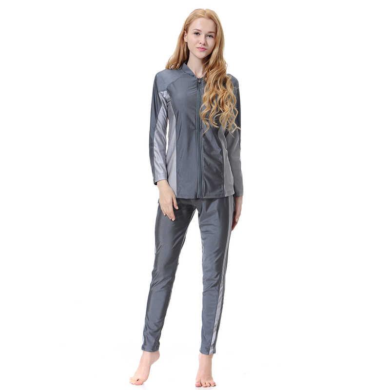 Product Introduction of Long Sleeve Full Body Swim Suits For Women Muslim 2024 Burkini Swimwear Front Zipper Shirt Pants Caps Swimsuit H1001 10