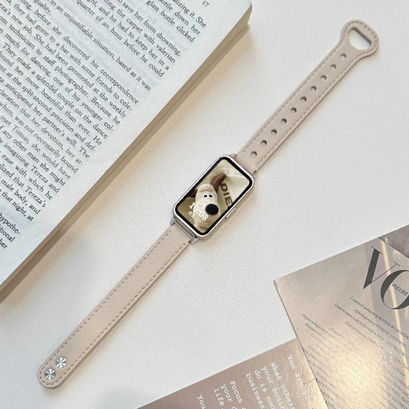 Soft Leather Strap for Huawei Band 10 9 8 Strap Sport Replacement Watchbands Metal Double Nail Buckle Brecelet Wanita Band Wristband Tali Jam Tangan Smartwatch for Huawei Band 10 9 8 NFC