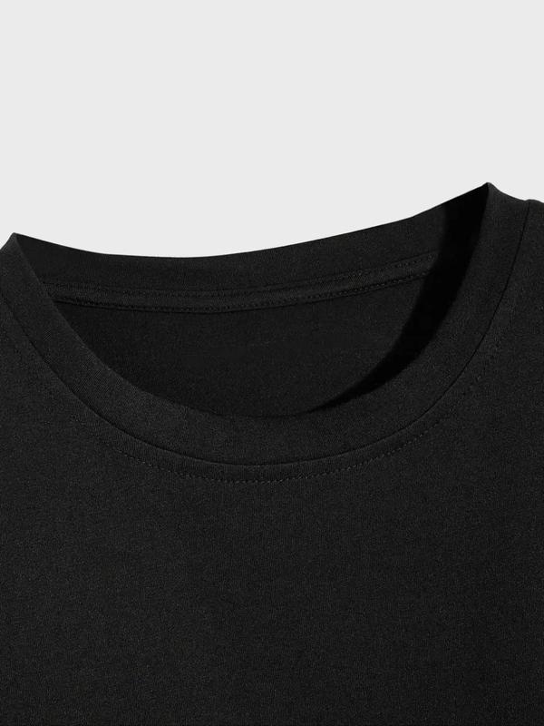 Plus Size Overstimulated Letter Print Round Neck Tee, Casual Drop Shoulder Half Sleeve T-shirt for Summer, Women's Plus Clothing for Daily Wear 2