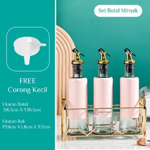 HCSTORE SET BOTOL MINYAK ISI 3 DESIGN MINIMALIS Gold