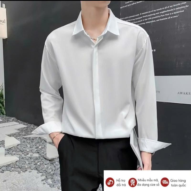 [ SIÊU SALE ] Áo Sơ Mi Dài Tay Nam Che Cúc Vải Lụa Mềm Mịn,Co Dãn Nhẹ, form Slim Fit