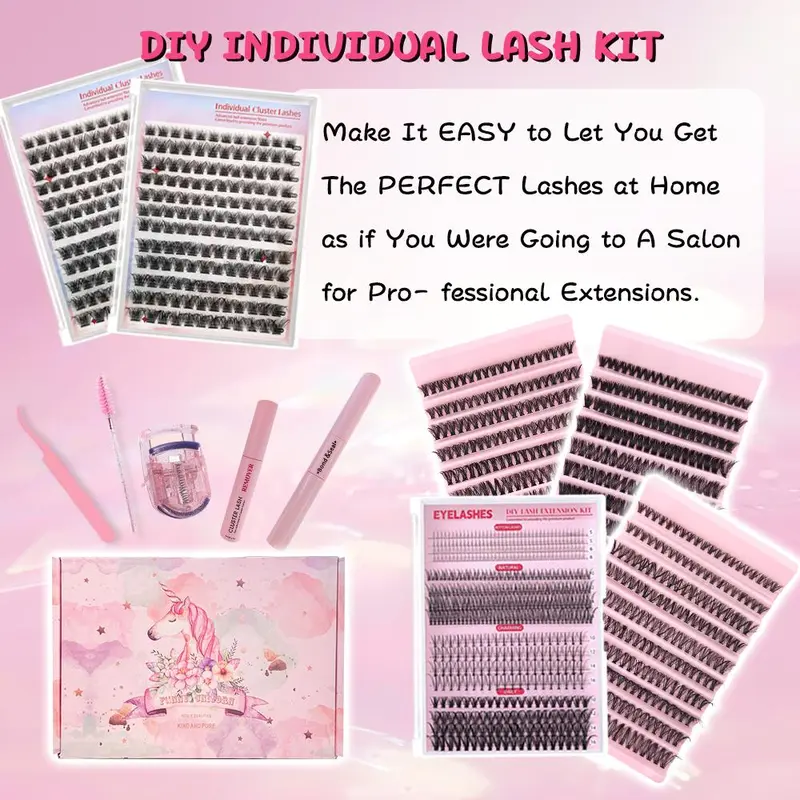 False Eyelashes with Tools Set, 1 Set Mixed Length Individual False Eyelashes with Tweezers & Brush & Glue & Eyelash Curler, Eye Makeup Enhancement Tool for Women, Cosmetic 6