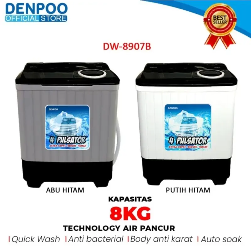 Denpoo Mesin cuci 2 Tabung Kap 8kg - DW 8907 Big Pulsator 0