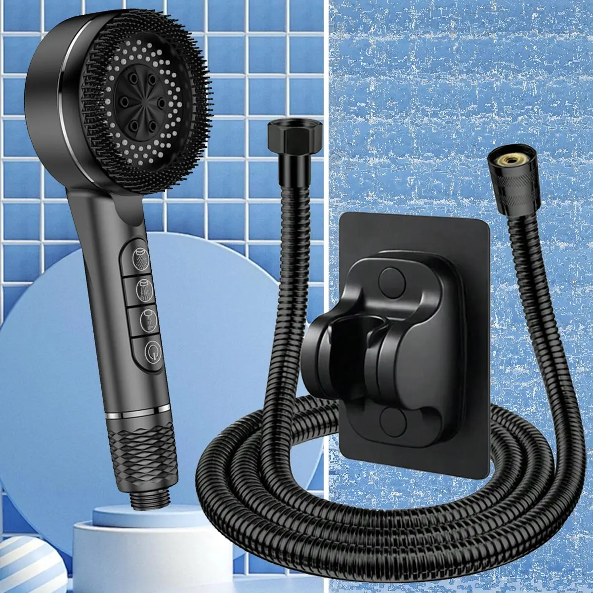 Shower Head Set, 3 Counts/set Including Handheld Shower Head & Shower Bracket & 1.5m Stainless Steel Hose, Bathroom Shower Equipment