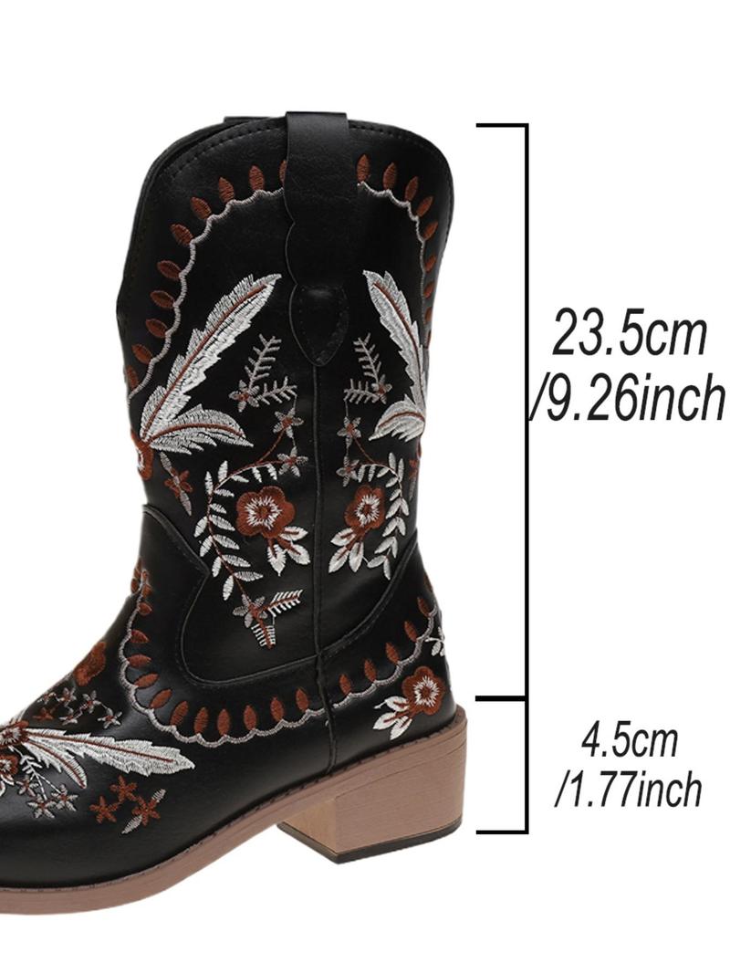 Product Introduction of Women's Fashionable Floral Embroidered Boots, Casual Pointed Toe Mid Heel Boots for Fall & Winter, Female All-match Trendy Shoes for Daily Wear 6