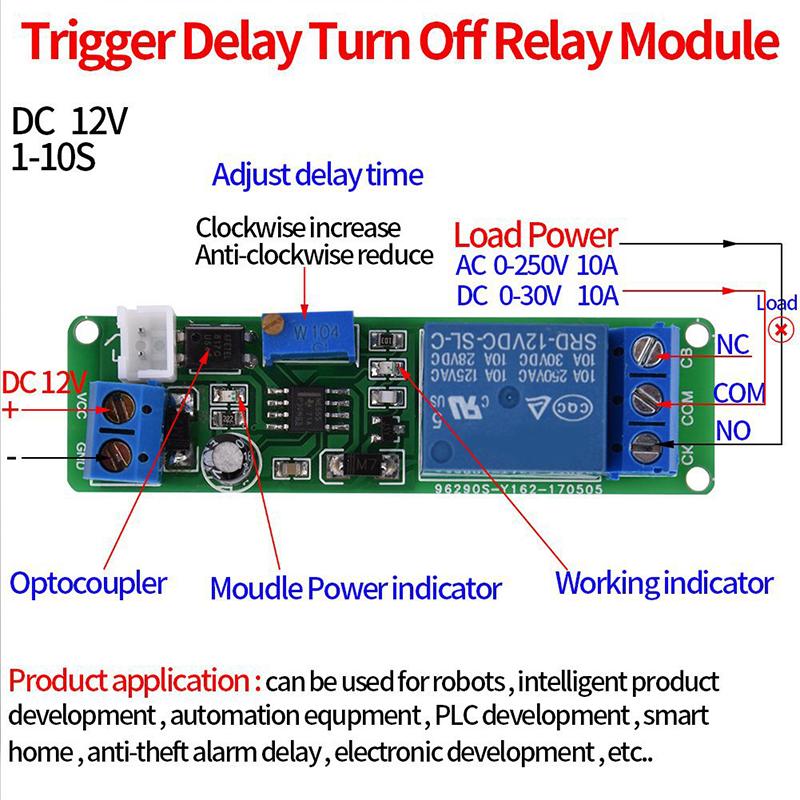 Product Introduction of DC 12V Adjustable Timer Delay Turn OFF Module Timing Relay Time Switch 1~10sec Delay Off Switch Module 15