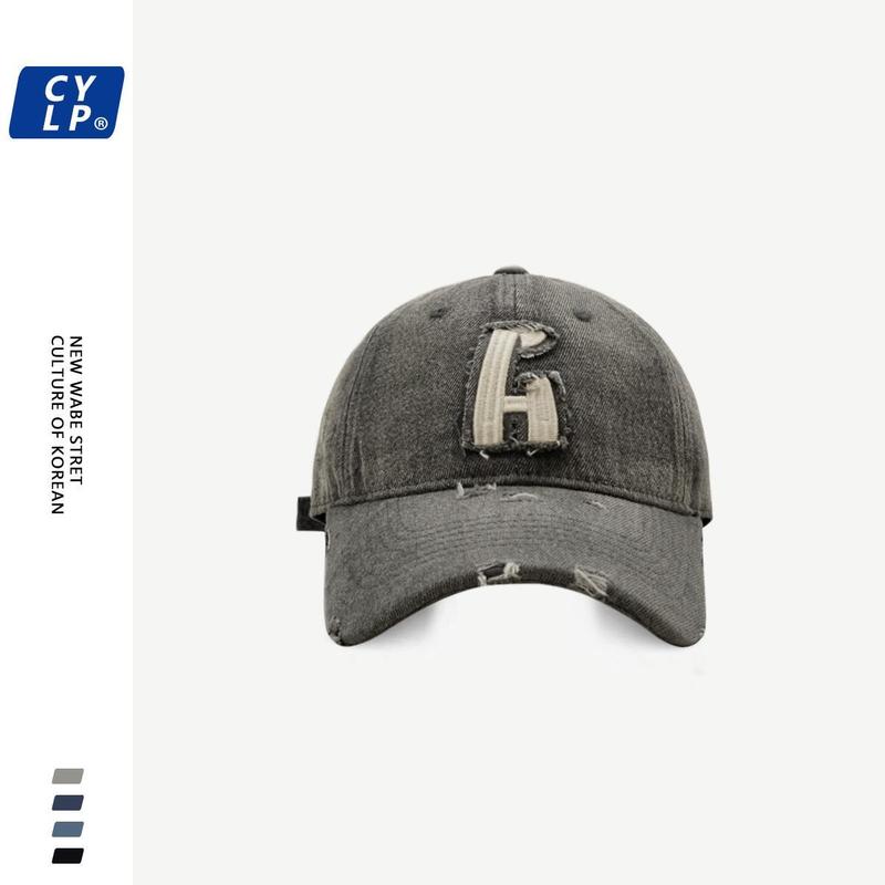 Mũ Bóng Chày Denim, Phong Cách Đường Phố, Dành Cho Nam Và Nữ, Thiết Kế Làm Cũ Và Rách, Phong Cách Hàn Quốc, Thêu Chữ, Mũ Lưỡi Trai 3