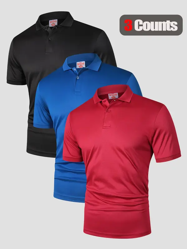 Men's Solid Color Pique Polo Shirt, Regular Fit Casual Breathable Quick Drying Short Sleeve Top for Summer, Men's Clothes for Business Work Daily Wear, Tropical 0