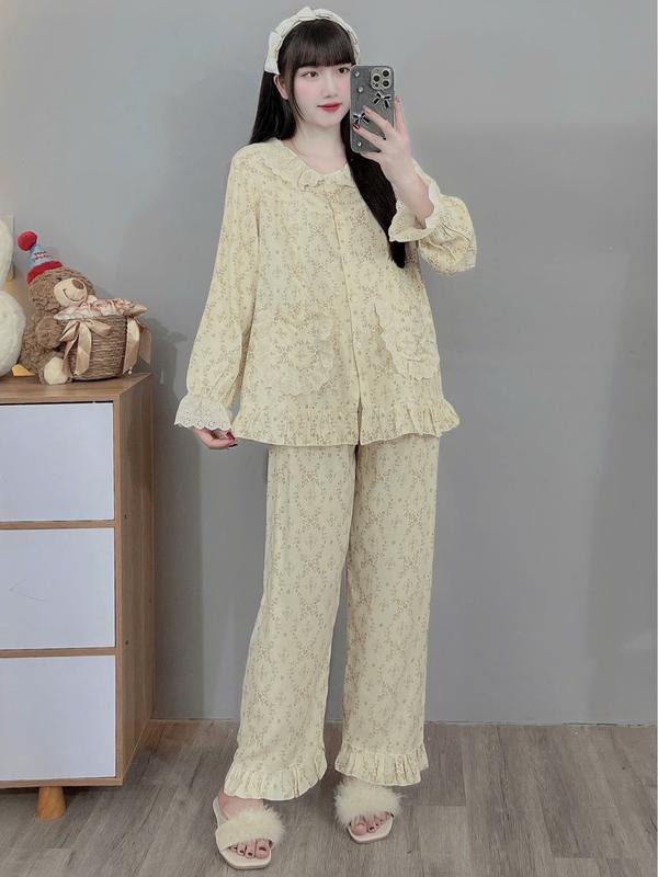 ( Mẹ Dứa ) Bộ đồ bầu và sau sinh họa tiết hoa nhí, chất đũi thái mềm mịn dáng rộng thoải mái Free sz 45-70kg dành cho mẹ bầu