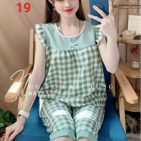 Bộ lững nữ caro, 32kg đến 56kg, Vải Kate mềm, KEN SHOP 1110 ảnh thật, được kiểm hàng Nữ Women Áo Top 5
