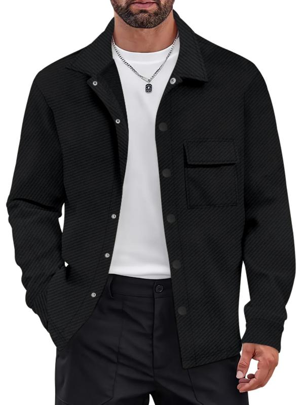 Men's Solid Color Button Pocket Design Shirt, Regular Fit Casual Long Sleeve Collared Top for Spring & Fall, Fashion Men's Clothes for Daily Wear 2