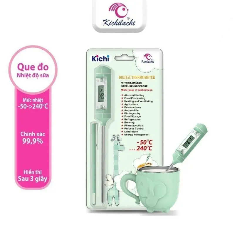 Nhiệt kế điện tử Kichilachi/ Misuta đo nhiệt độ nước,sữa,thức ăn an toàn cho bé và gia đình - Babibo 0