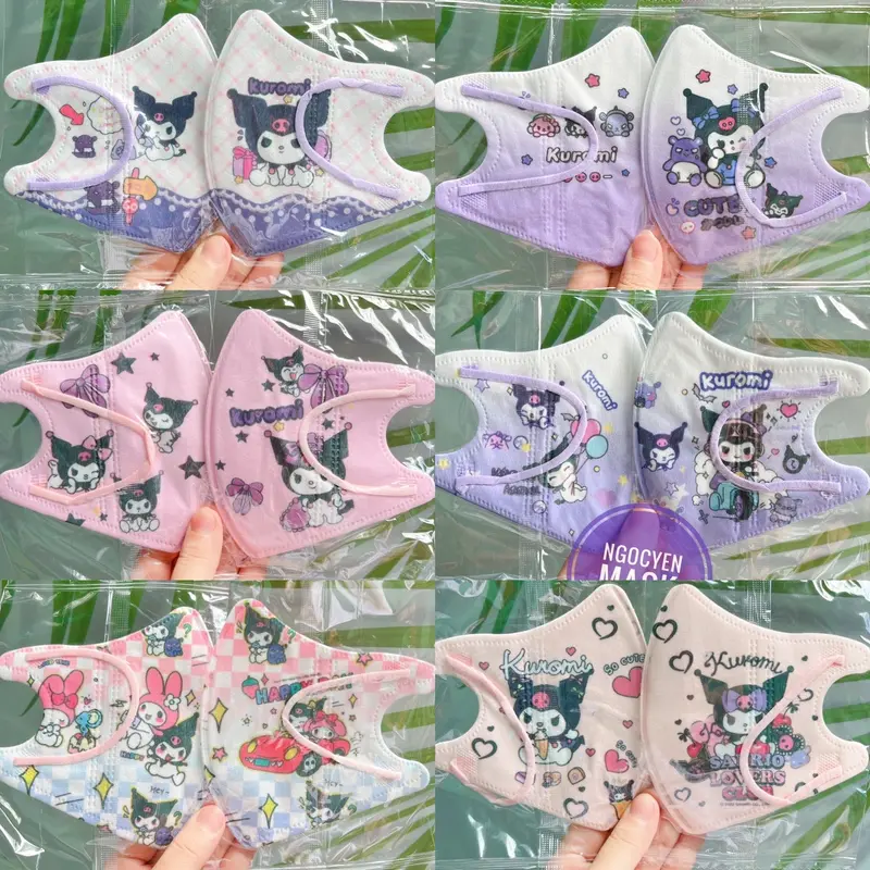 (Kuromi) 2 Size Bé Từ 0-25kg [Túi 10Cái Và Combo 50 Cái] Khẩu Trang 3D Hoạ Tiết Kuromi In Hình Dễ Thương 2 Size Cho Bé (Từ 0-25Kg) Vải Lụa Mềm Mịn 0