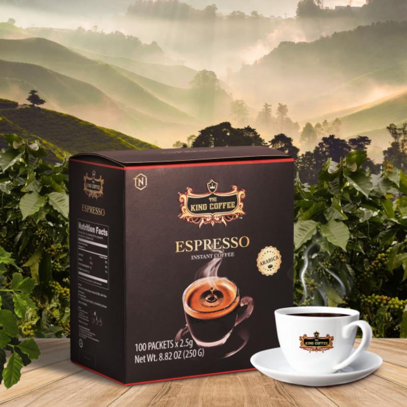 Hộp 100 Sticks Cà Phê Hoà Tan Đen không đường King Coffee Espresso Instant Box…