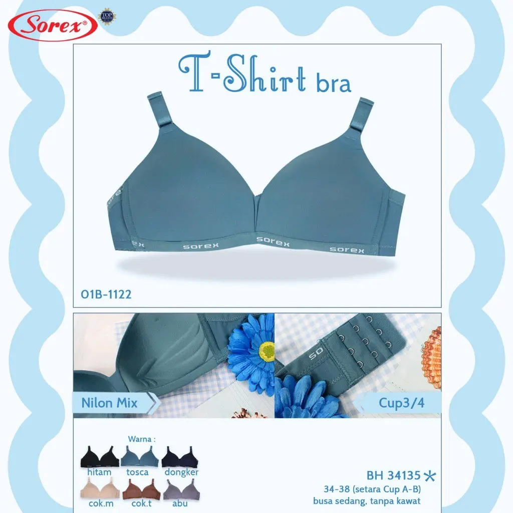 Sorex BH Cup Setara A 34135 - Ukuran 34/75, 36/80, 38/85 - Pilihan Ukuran & Warna - Busa Tipis Wanita Sexy