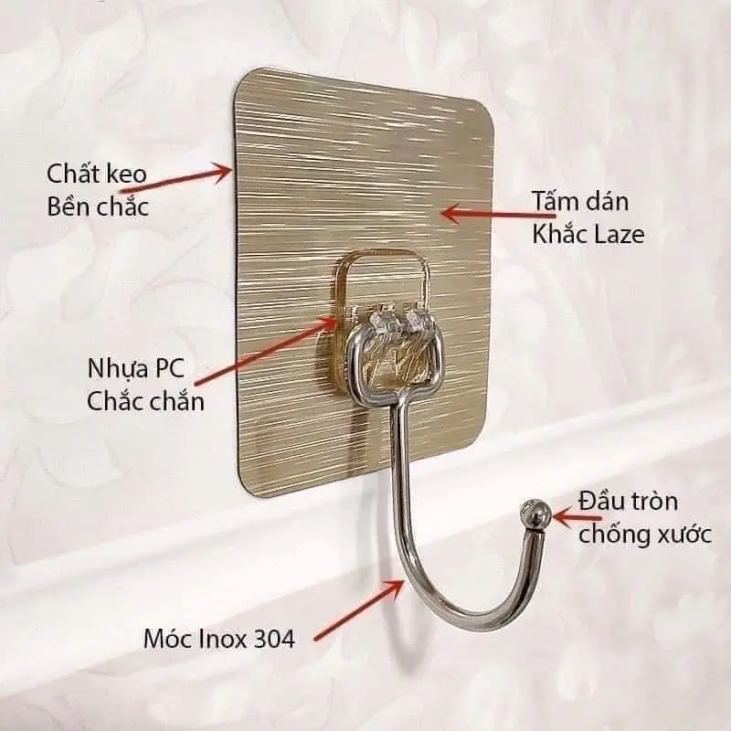 20 móc dán tường inox 304 chịu lực 8kg, móc dán tường siêu dính  đồ, vật dụng đa năng tiện ích moc dinh tuong treo do Treo Tường mocdantuong 1