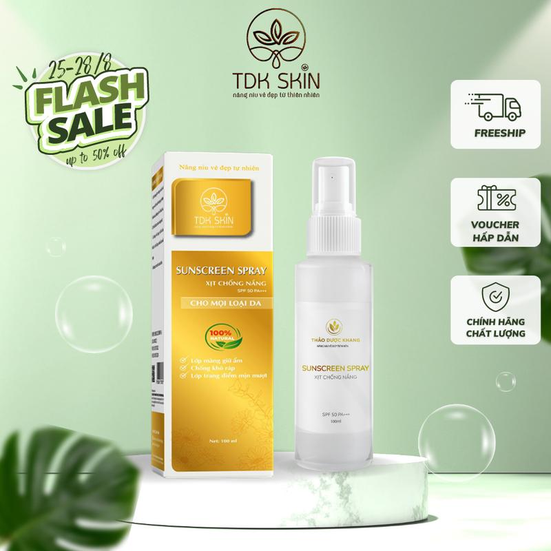 Xịt chống nắng SUNSCREEN SPRAY SPF50/PA+++ 100ml giúp nâng tone da sáng hồng, cấp ẩm cho da làm mát da - TDK SKIN Skincare Làm Đẹp Da
