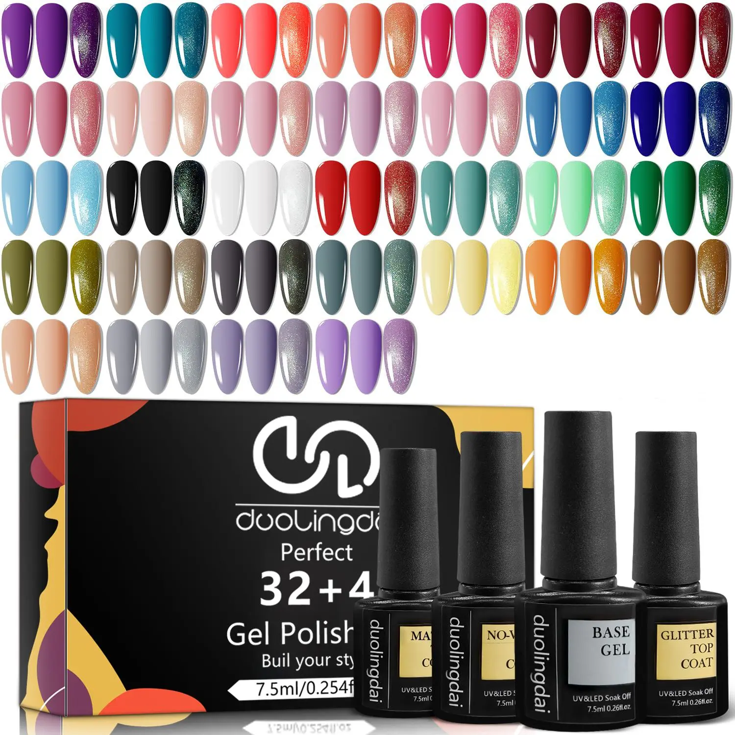 32 Colors Gel Nail Polish Set, 36pcs/set Soak Off Uv Gel Led Lamp Nail Art Gel, Nail Art & Nail Polish for Women & Girls, Cherry Cola Nails