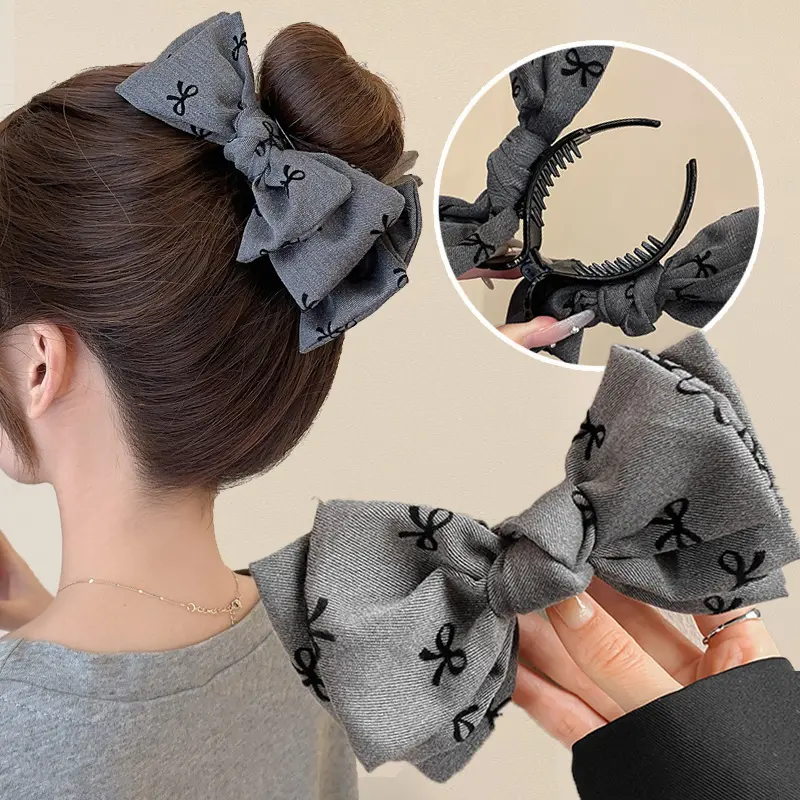 Elegant Bowknot Dot Ponytail Holder Women Girls Hairgrips Claw Headwear