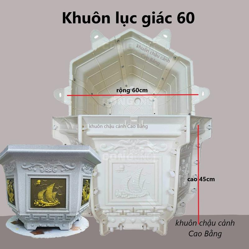 Khuôn đúc chậu cảnh lục giác 60 chất liệu nhựa ABS cao cấp- khuôn Có lòng trong đầy đủ