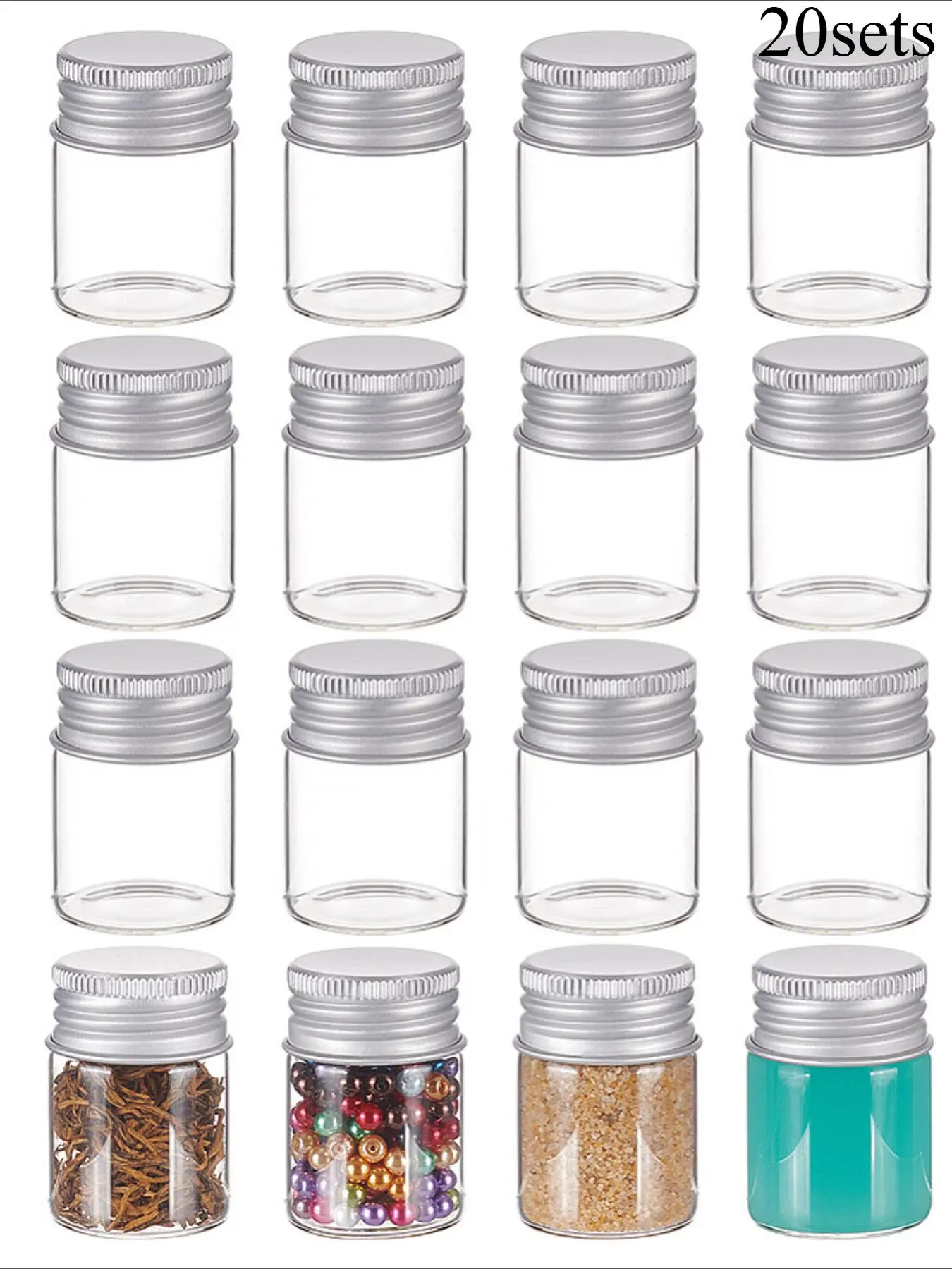 Glass Bottle, Glass Bottle with Aluminum Screw Top Lids, Jewelry Accessories Storage Bottle for Wedding Favors