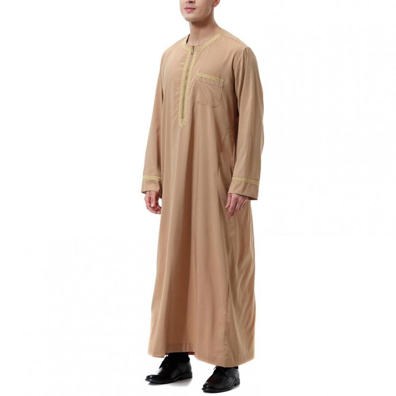 Product Introduction of Men'S Muslim Shirt Kaftan Islamic Royalty Dubai Robe O-Neck Long Sleeve Retro Tunics Abaya Arabic Traditional Costume Men'S Robe 25