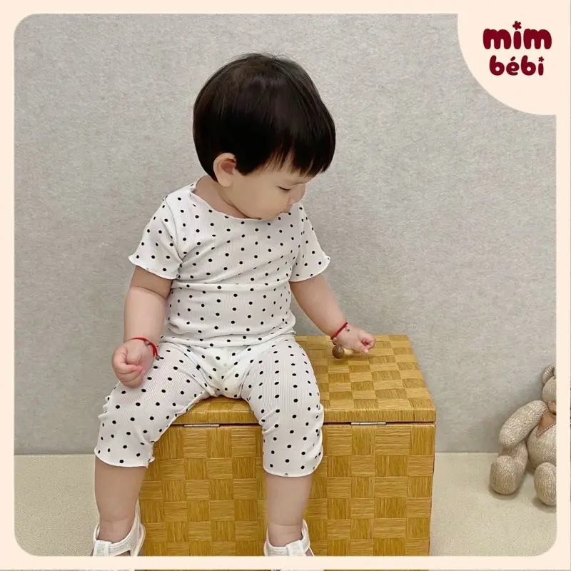 (QCCC) Bộ thun tăm chấm bi mùa hè dành cho bé gái từ 7 đến 16kg