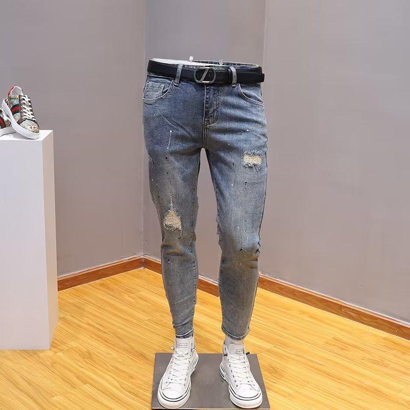 Quần jean nam cắt xén, quần ôm vừa vặn, Thương Hiệu Thời Trang đa năng, thời trang mới, mùa xuân