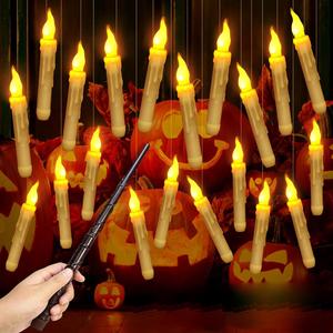 Halloween Hanging Floating Candle Light, 12/20pcs Candle Light with 1 Hovering Magic Wand & 1 Remote Control & String, Flying Flameless LED Candle Light (Battery Required, without Battery)