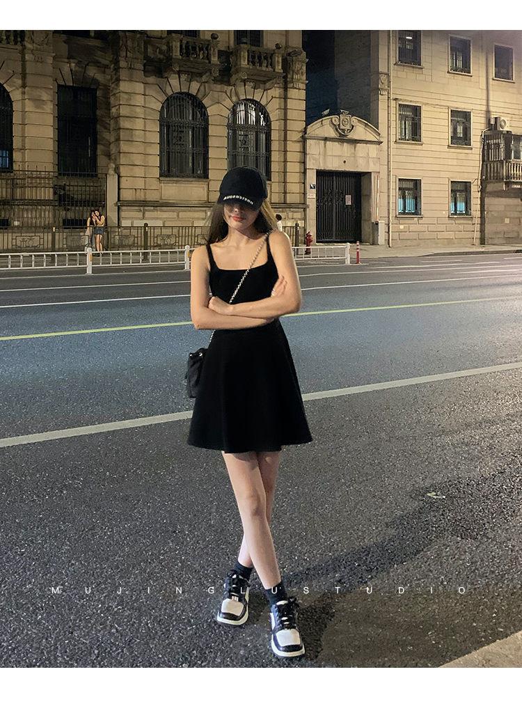 Product Introduction of Korean style sleeveless camisole black dress for women, fashion Retract your waist casual solid color A-line short skirt Summer 7