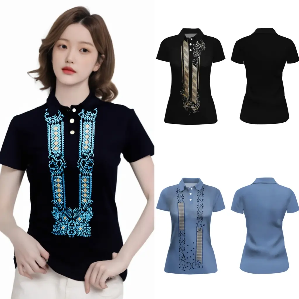 Asean Attire For Women Ethnic Style Women's Polo Short-Sleeved Tops Retro Barong Pattern Polo Shirts Daily Casual Lapel Shirts Asean Attire For Women 2025 Womenswear Asian barong polo shirt Comfortable Fabrics Lightweight Print Soft Spandex Suits Tshirt
