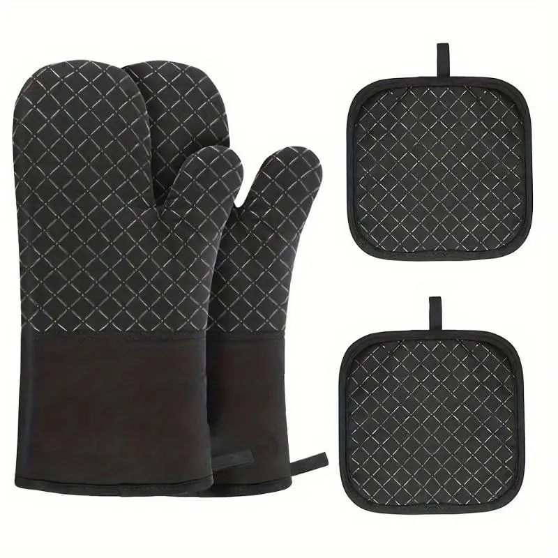 Silicone Oven Mitts & Pot Holder Set, 1 Set Heat Resistant Gloves & Heat Insulation Pad, Non-slip Oven Mitts for Baking, Cooking, Kitchen Supplies 0