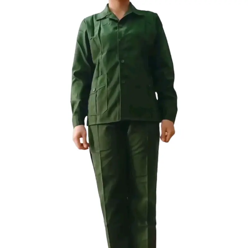 Bộ quần áo học tập nữ, quần áo lao động nữ màu xanh vải kaki Có Túi 3