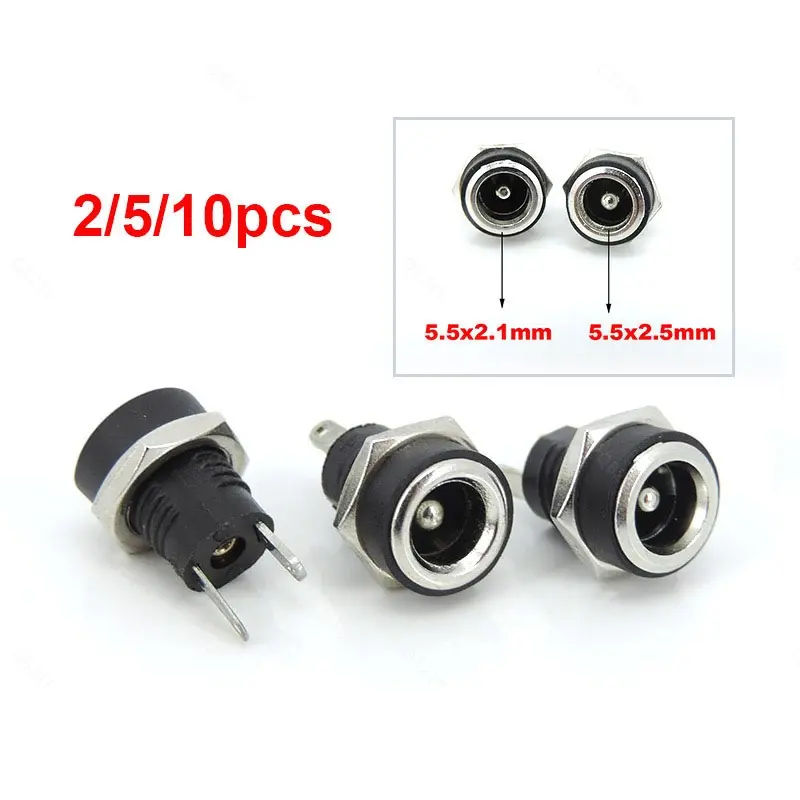 DC022b 5.5x2.1mm 5.5x2.5mm DC Female Power Jack Socket Supply Panel Mount Connector Plug Adapter 2 Terminal  SGB2