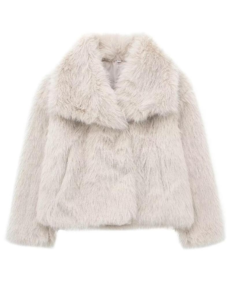 Product Introduction of Women's Solid Color Faux Fur Luxury Jacket, Priscilla Fur Coat, Casual Warmth Long Sleeve Collared Fuzzy Coat for Fall & Winter, Women's Clothing for Daily Wear Outerwear Womenswear Tops 7