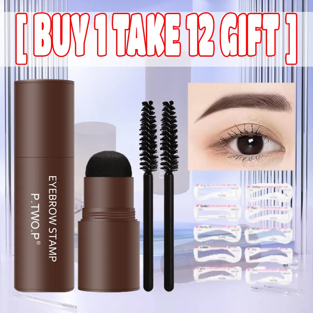 [COD＆HOT]P.TWO.P One Step Eyebrow Stamp Shaping Kit Makeup Brow Set Pen Women Waterproof Contour Stencil Tint Natural Stick Hairline Enhance Color Smooth Powder Cosmetic