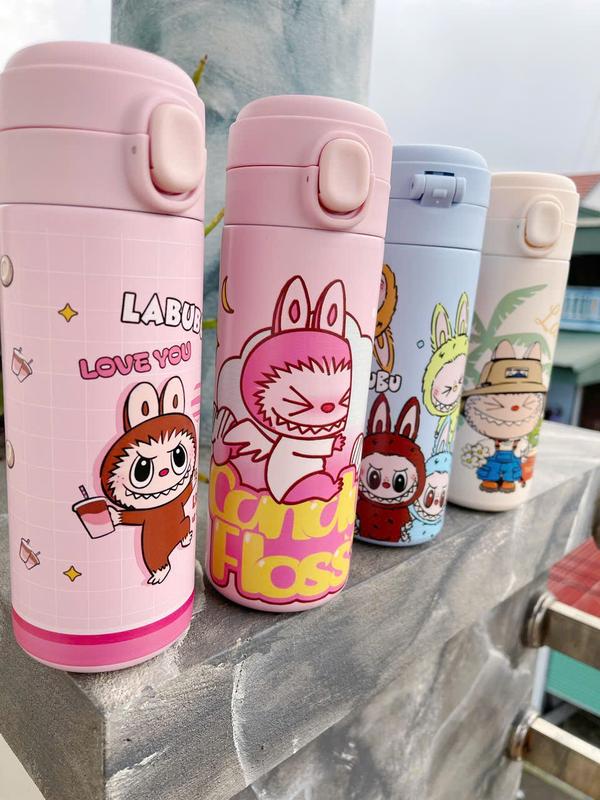 BÌNH GIỮ NHIỆT IN HỌA TIẾT LABUBU DUNG TÍCH 450ML, INOX 304 CUTE DỄ THƯƠNG, CỐC GIỮ NHIỆT HOẠT HÌNH CAO CẤP CHO BÉ YÊU MANG ĐI HỌC, ĐI CHƠI 3