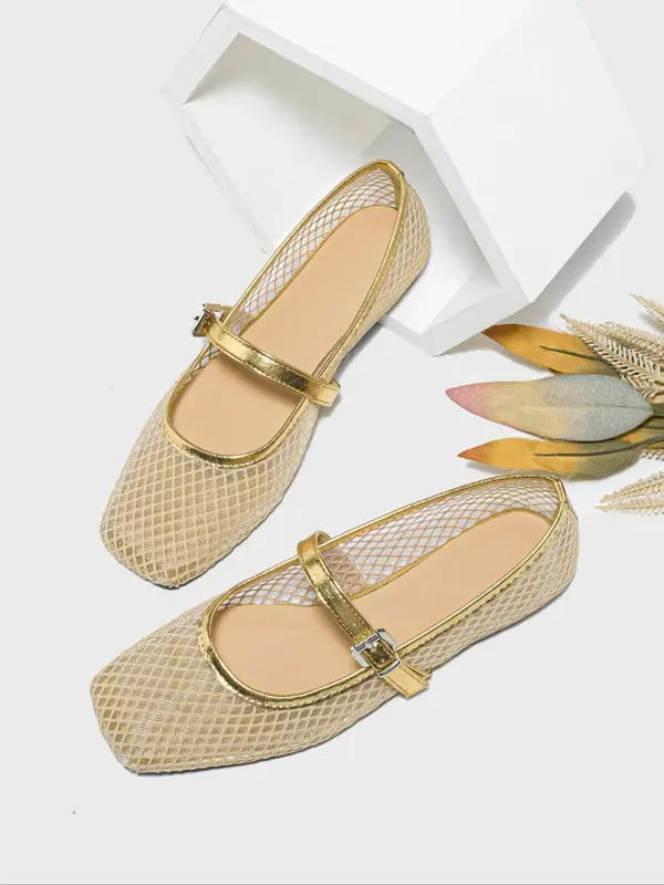Women's Fashionable Solid Color Hollow Out Design Black Flats Shoes, Flats Sandals, Casual Comfortable Square Toe Ballerina Soft Sole Walking Shoes for Summer, Lightweight Breathable Shoes for Daily, Girl, Ballet Flats, Footwear 4